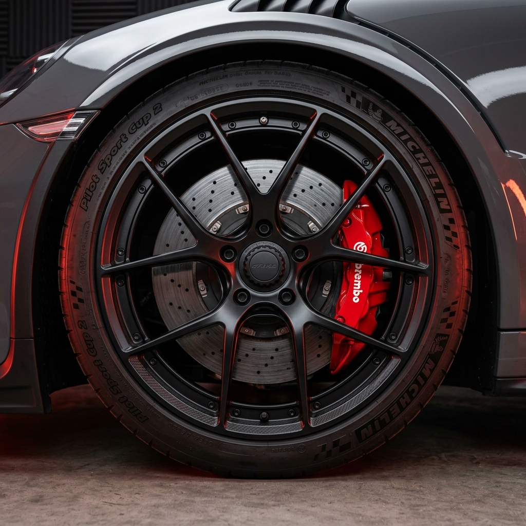 Premium Matte Black Alloy Wheels with Red Brembo Caliper